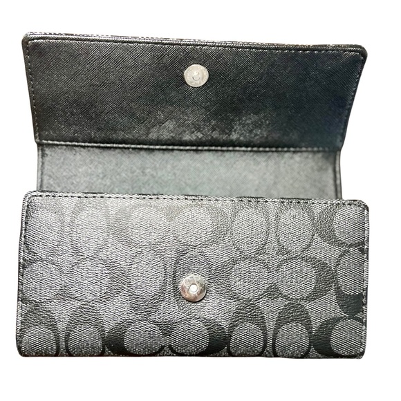 Coach Signature Canvas Black Long Snap Wallet - Picture 6 of 10